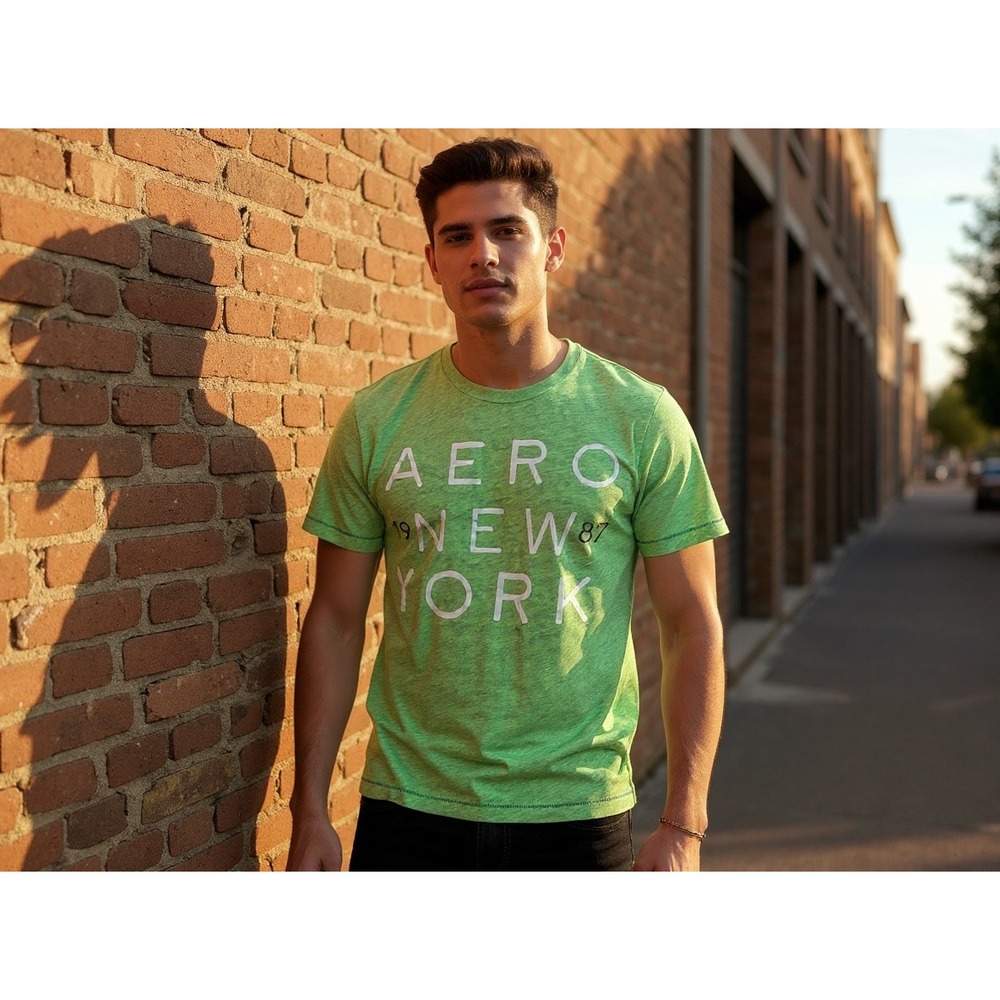 Aeropostale Mens‎ Green Graphic T Shirt Aero New York Est 1987 M Medium preppy